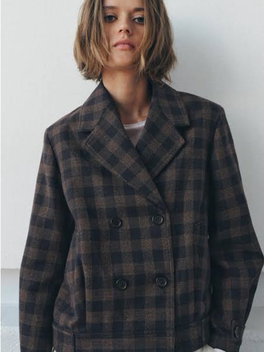 Zara ZW COLLECTION CHECK DOUBLE BREASTED JACKET